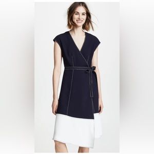 Joie Mahesa Colorblock Wrap Midi Dress Navy White